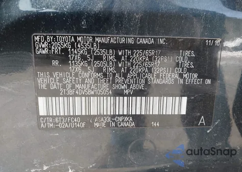 2011 Toyota Rav4 из США, поврежденный, VIN 2T3BF4DV5BW105054